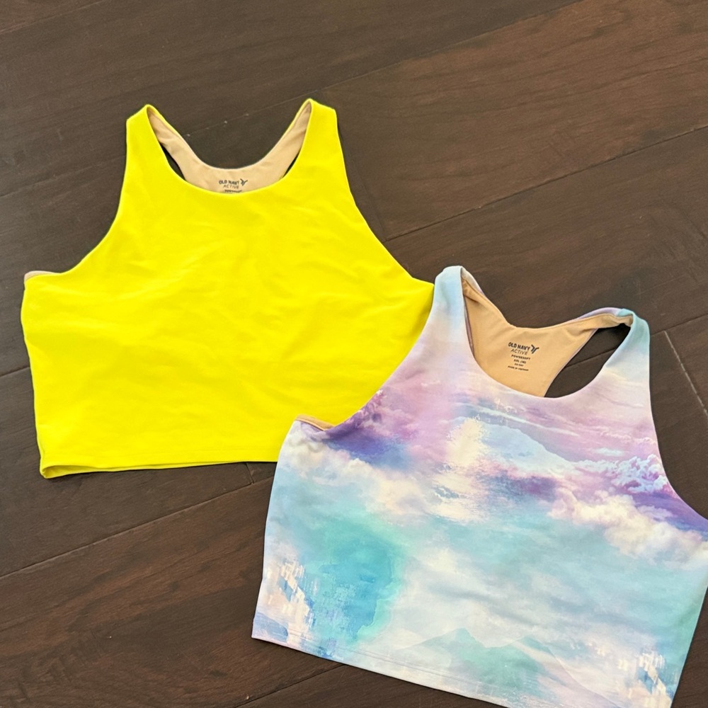 Girls Yellow and Tie-Dye Crop Sports Bra type tops size 18- xxl Old Navy